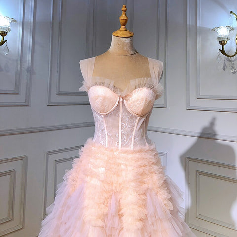 Vestido de fiesta de graduación con corsé rosa y volantes ombré 2025, vestido sexy para chicas LA71221 