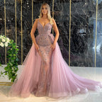 Pink Detachable Skirt Evening Dresses Gowns Mermaid Elegant Luxury Beaded 2025 For Woman Party LA71363