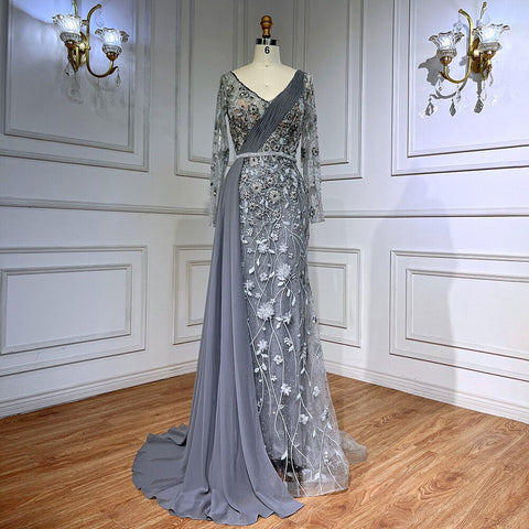 Elegante vestido de noche rosa de sirena sexy con sobrefalda y cuentas, de lujo, para mujer, estilo árabe, para fiesta 2025, LA71835 