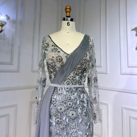 Elegante vestido de noche rosa de sirena sexy con sobrefalda y cuentas, de lujo, para mujer, estilo árabe, para fiesta 2025, LA71835 