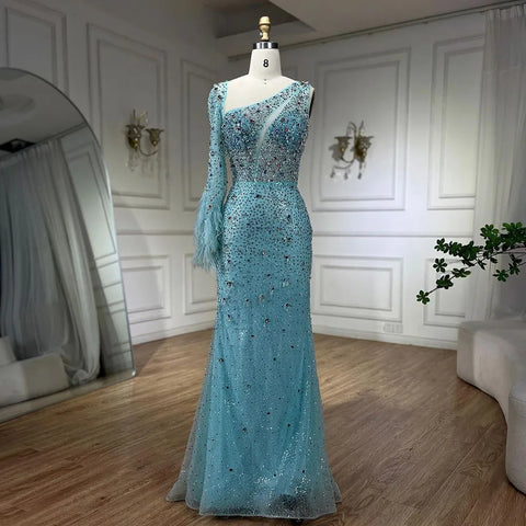 Vestido de noche elegante de sirena rosa con falda de plumas y cuentas de cristal para dama de honor, vestido de fiesta de boda 2025 LA72377 