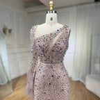 Pink Elegant Mermaid with Skirt Crystal Beaded Feathers Luxury Evening Dress Ladies Wedding Party Dress 2025 LA72377