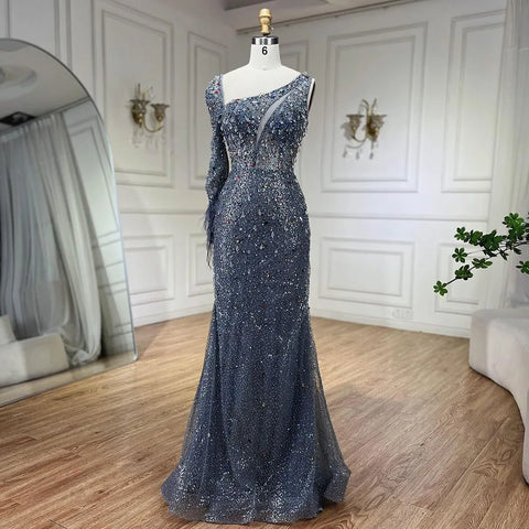 Vestido de noche elegante de sirena rosa con falda de plumas y cuentas de cristal para dama de honor, vestido de fiesta de boda 2025 LA72377 