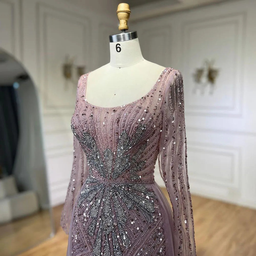 Pink Elegant With Overskirt Split Luxury Beaded Mermaid Evening Dresses Gowns for Women Wedding Party 2025 LA72431