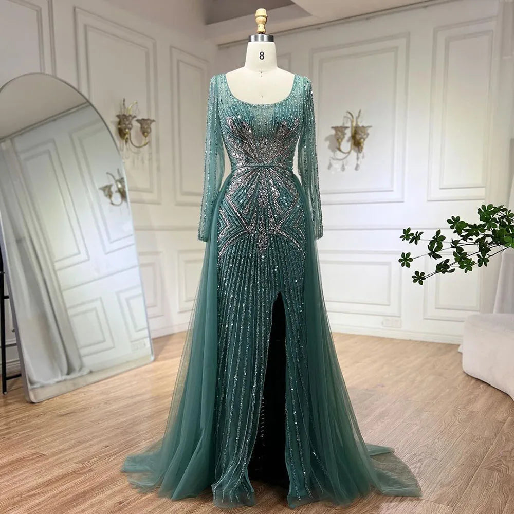 Pink Elegant With Overskirt Split Luxury Beaded Mermaid Evening Dresses Gowns for Women Wedding Party 2025 LA72431