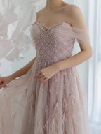 Pink Feather Beaded Sexy Evening Dresses Gowns 2025 A-Line Luxury For Women Party LA71874