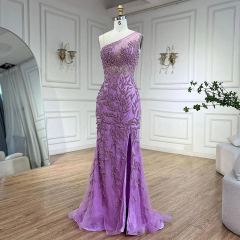 Vestido de noche elegante de sirena con abertura alta en color rosa, de lujo, con cuentas, para mujer, 2025, LA71582 