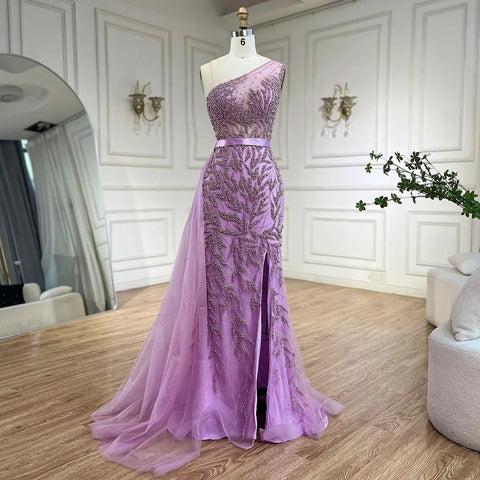 Vestido de noche elegante de sirena con abertura alta en color rosa, de lujo, con cuentas, para mujer, 2025, LA71582 