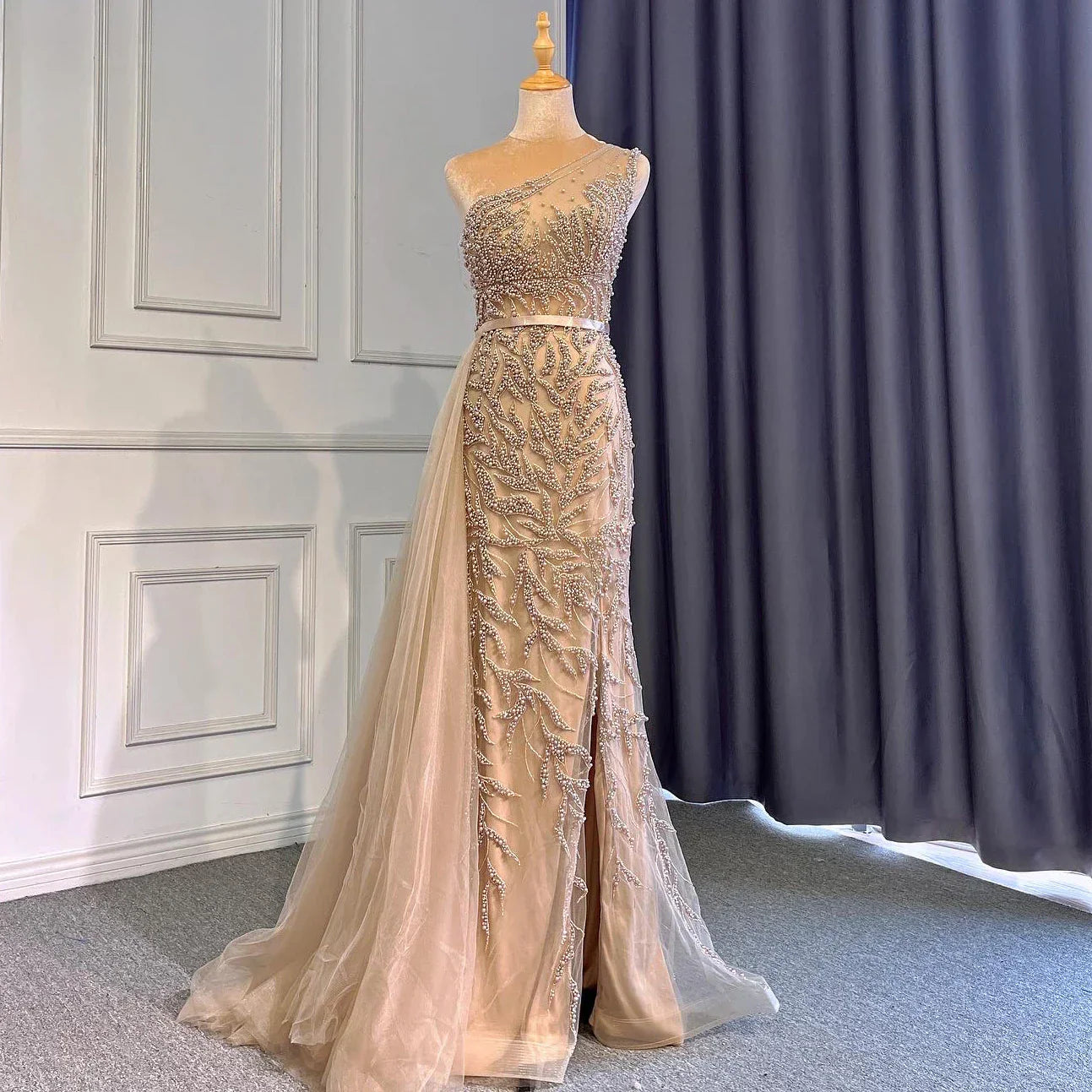 Pink  High Split Mermaid Elegant Evening Dresses Gowns Luxury Beaded 2025 For Women Party LA71582