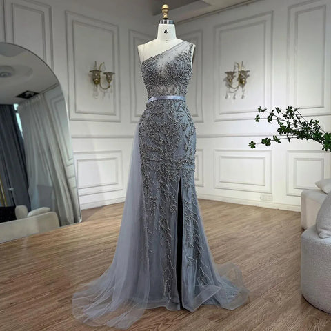 Vestido de noche elegante de sirena con abertura alta en color rosa, de lujo, con cuentas, para mujer, 2025, LA71582 