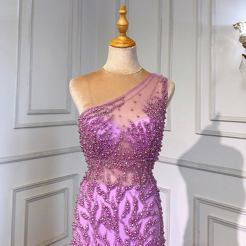 Vestido de noche rosa con corte sirena y abertura alta, elegante, de lujo, con cuentas, para mujer, fiesta, LA71582 