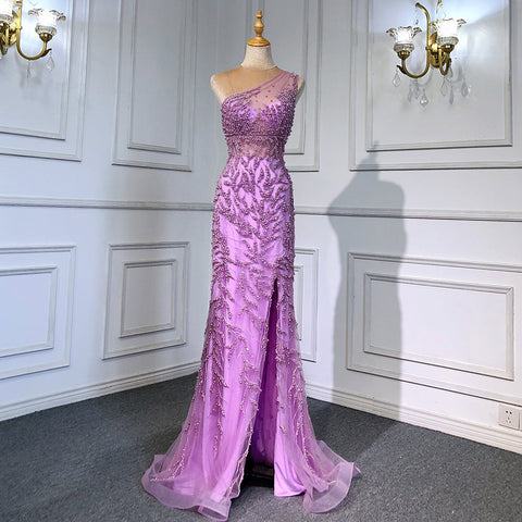 Vestido de noche rosa con corte sirena y abertura alta, elegante, de lujo, con cuentas, para mujer, fiesta, LA71582 