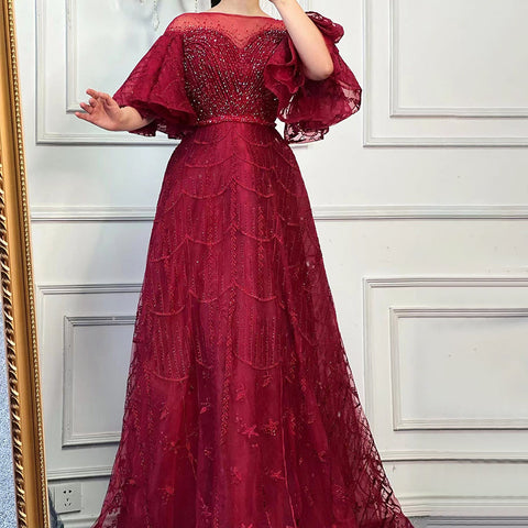 Vestidos de noche rosas de lujo, corte A, 2025, mangas acampanadas, con cuentas, para mujer, fiesta, LA71600 