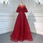 Pink Luxury A-Line Evening Dresses Gowns 2025 Flare Sleeves Beaded For Women Party LA71600