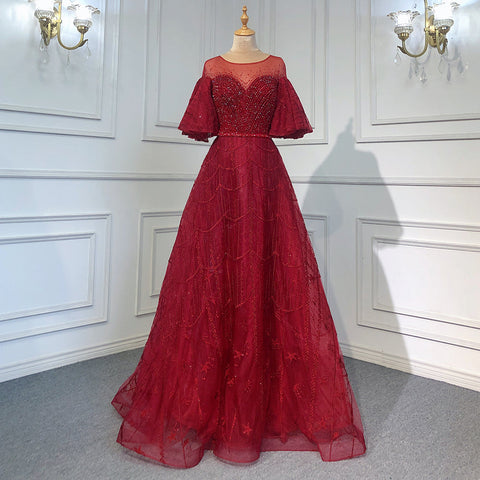 Vestidos de noche rosas de lujo, corte A, 2025, mangas acampanadas, con cuentas, para mujer, fiesta, LA71600 