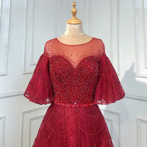 Vestidos de noche rosas de lujo, corte A, 2025, mangas acampanadas, con cuentas, para mujer, fiesta, LA71600 