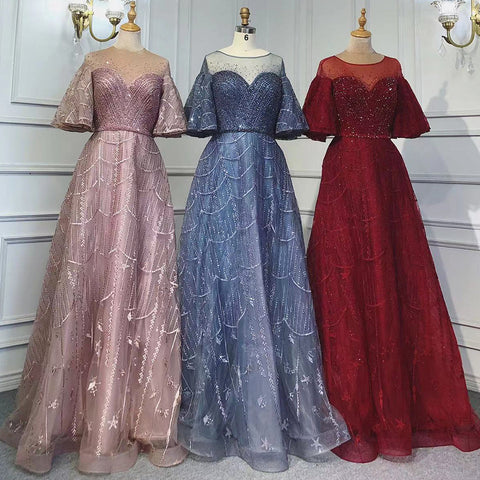 Vestidos de noche rosas de lujo, corte A, 2025, mangas acampanadas, con cuentas, para mujer, fiesta, LA71600 