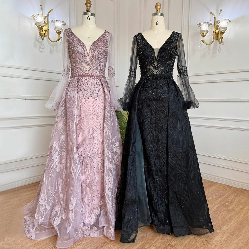 Pink Luxury A-Line Evening Dresses Gowns 2025 Beaded Over-skirt For Women Party LA71869