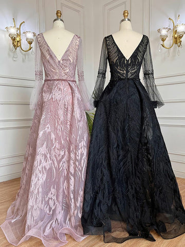 Vestidos de noche de lujo en color rosa, corte A, 2025, con sobrefalda de cuentas para mujer, para fiesta, LA71869