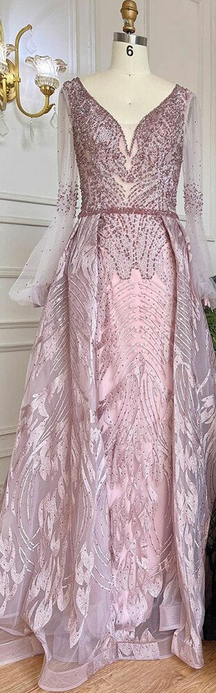 Pink Luxury A-Line Evening Dresses Gowns 2025 Beaded Over-skirt For Women Party LA71869