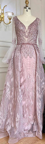 Vestidos de noche de lujo en color rosa, corte A, 2025, con sobrefalda de cuentas para mujer, para fiesta, LA71869
