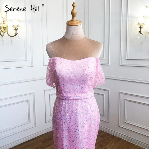 Vestidos de noche rosas de lujo con cuentas, vestidos de fiesta 2025 con abertura alta, sexys y elegantes para mujer LA71256 