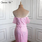 Pink Luxury Beaded Evening Dresses Gowns 2025 High Split Sexy Elegant For Women Party Dress LA71256
