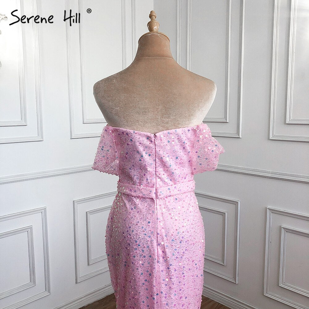 Pink Luxury Beaded Evening Dresses Gowns 2025 High Split Sexy Elegant For Women Party Dress LA71256