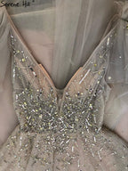 Pink Luxury Beaded Evening Gowns For Women 2025 Sexy A-Line Evening Dresses Long LA71411