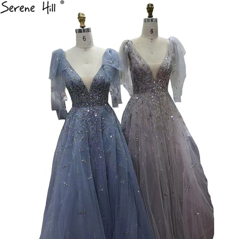 Vestidos de noche rosas de lujo con cuentas para mujer 2025, vestidos de noche sexys de corte A, largos LA71411 