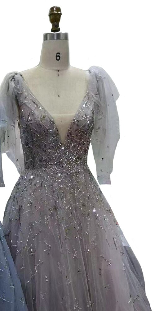 Pink Luxury Beaded Evening Gowns For Women 2025 Sexy A-Line Evening Dresses Long LA71411