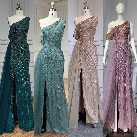 Vestidos de noche rosas de lujo con abertura alta, elegantes vestidos de sirena con cuentas para mujer, fiesta LA71371 