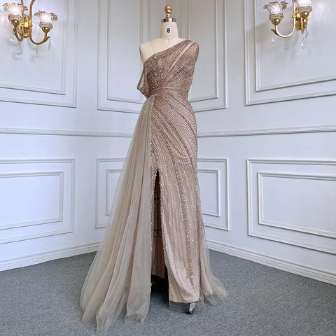 Vestidos de noche rosas de lujo con abertura alta, elegantes vestidos de sirena con cuentas para mujer, fiesta LA71371 