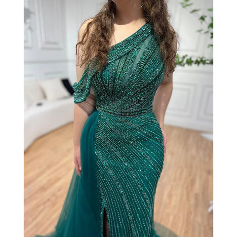 Vestidos de noche rosas de lujo con abertura alta, elegantes vestidos de sirena con cuentas para mujer, fiesta LA71371 