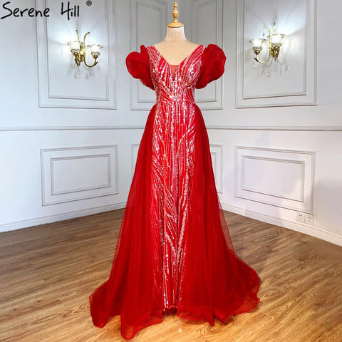 Vestidos de noche de lujo en rosa con sobrefalda, 2025, con cuentas, mangas cortas abullonadas para mujer, fiesta LA71361 