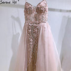 Pink Luxury Overskirt Evening Dresses Gowns 2025 Spaghetti Strap Beaded Mermaid For Woman Party LA71216