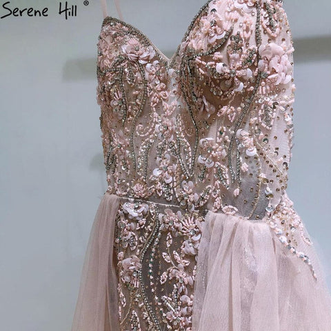 Vestido de noche rosa de lujo con sobrefalda, corte sirena, tirantes finos y cuentas, para mujer, fiesta, LA71216 