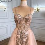 Pink Luxury Overskirt Evening Dresses Gowns 2025 Spaghetti Strap Beaded Mermaid For Woman Party LA71216