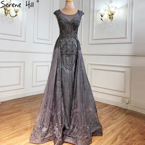 Vestido de noche rosa de lujo con sobrefalda, corte sirena, encaje con cuentas y cristales, para mujer, fiesta, LA71080 