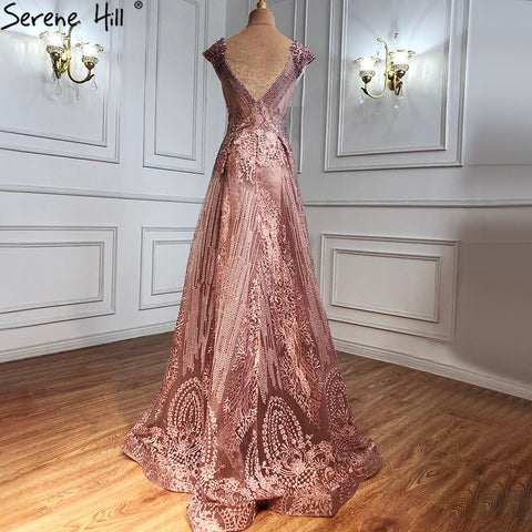 Vestido de noche rosa de lujo con sobrefalda, corte sirena, encaje con cuentas y cristales, para mujer, fiesta, LA71080 