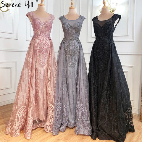 Vestido de noche rosa de lujo con sobrefalda, corte sirena, encaje con cuentas y cristales, para mujer, fiesta, LA71080 