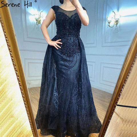 Vestido de noche rosa de lujo con sobrefalda, corte sirena, encaje con cuentas y cristales, para mujer, fiesta, LA71080 