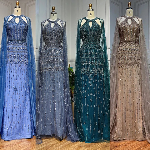 Luxury Dubai Mermaid Fuchsia Evening Dresses with Cape Sleeves LA71817