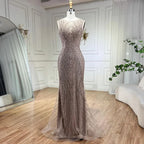 Pink Mermaid Elegant Cape Sleeves Evening Dresses Gowns 2025 Luxury Feathers Beaded For Women Party LA71709