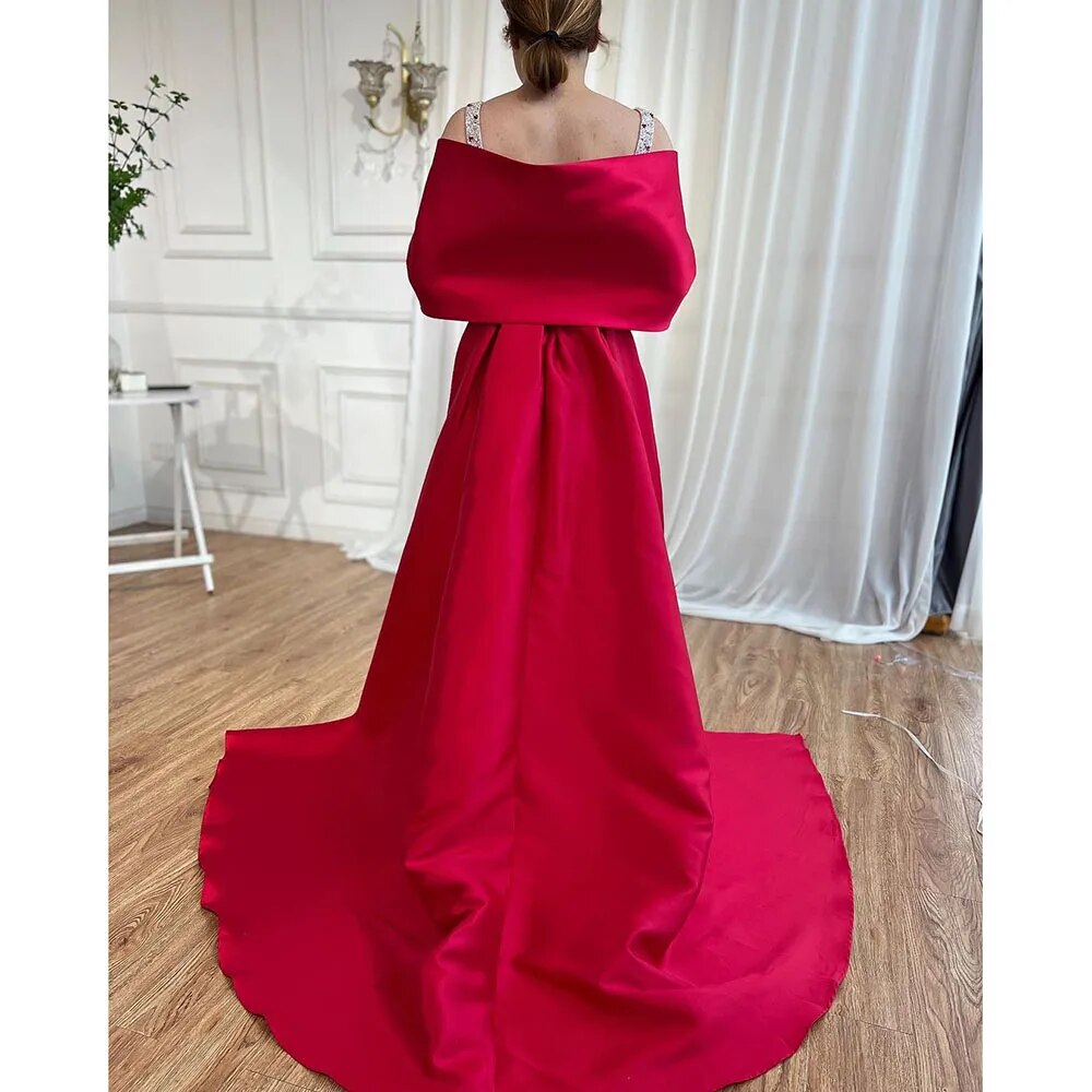 Luxury Arabic Pink Burgundy Mermaid Evening Dress with Cape LA72121