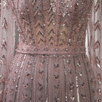 Pink Mermaid Elegant O-Neck Long SleevesEvening Dresses Gowns Luxury Beaded 2025 For Woman Party LA71696