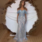 Pink Mermaid Elegant Sexy Off ShoulderEvening Dresses Gowns Luxury Beaded Off The Shoulder For Woman Party LA71653
