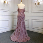 Pink Mermaid Elegant Sexy Off ShoulderEvening Dresses Gowns Luxury Beaded Off The Shoulder For Woman Party LA71653