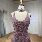 Pink Mermaid Elegant Sleeveless High Split Luxury Dubai Evening Dresses Gowns For Women Wedding Party 2025 LA72259
