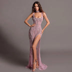Pink Mermaid Elegant Sleeveless High Split Luxury Dubai Evening Dresses Gowns For Women Wedding Party 2025 LA72259